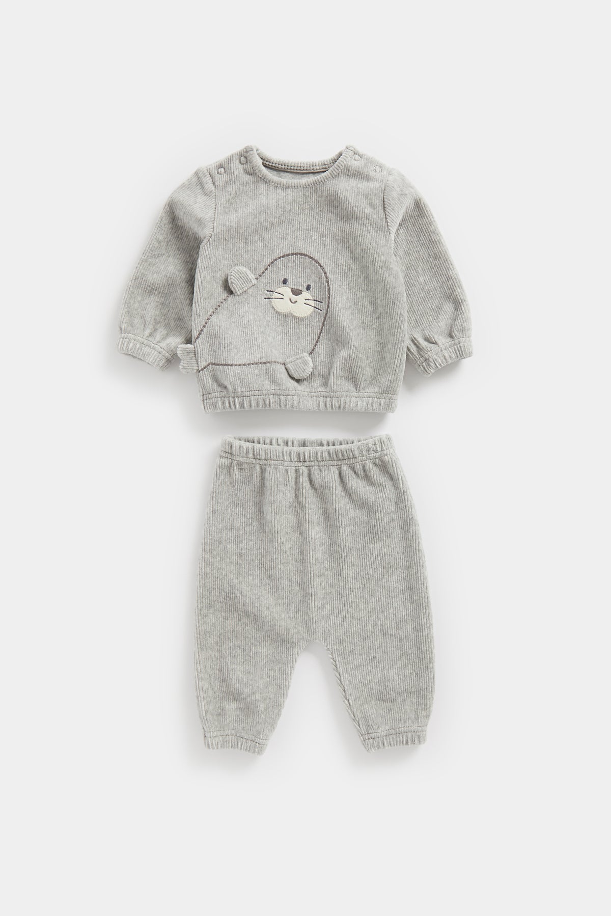 Grey Ribbed Velour Sweat Top and Joggers