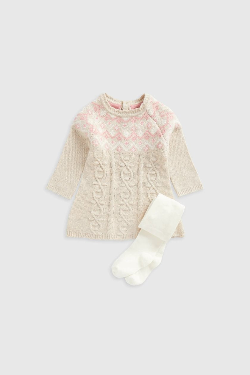 Fair Isle Knitted Dress and Tights Set