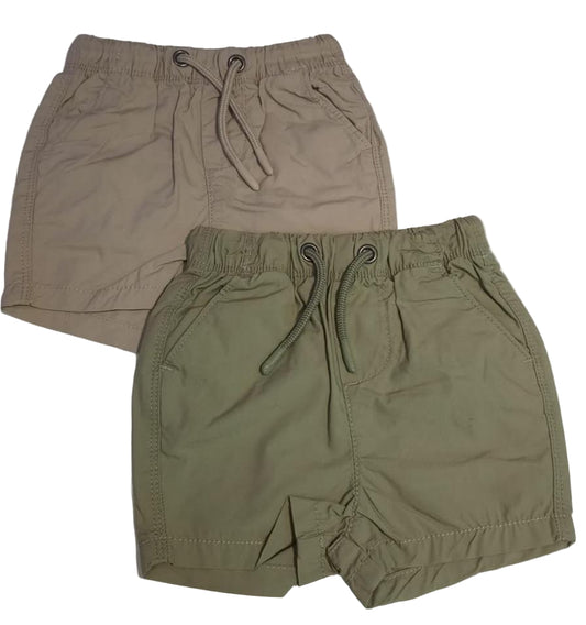 Mini Boys Core Essentials 2Pk Khaki/Stone Pull On Shorts