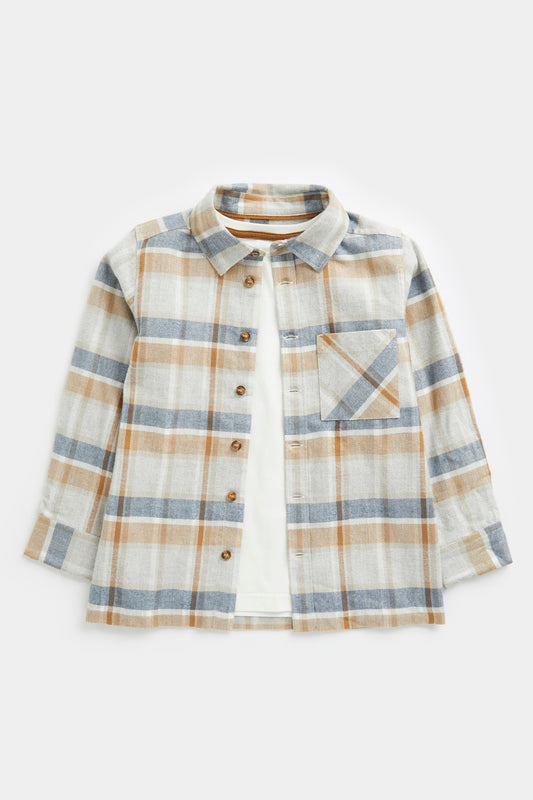 Checked Shirt and T-Shirt Set