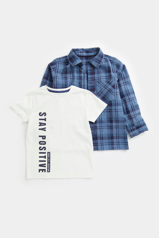 Blue Check Shirt and T-Shirt Set