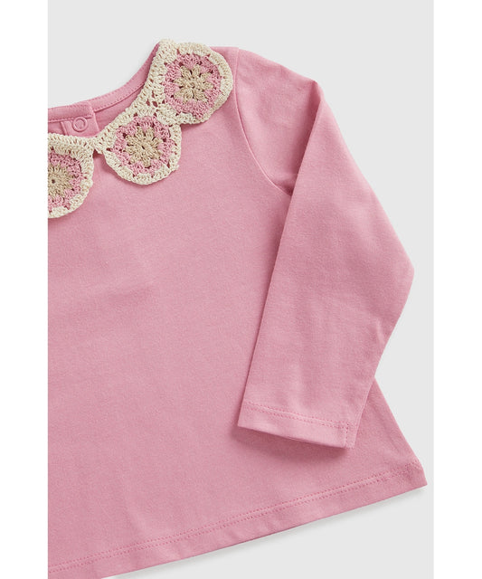 Pink T-Shirt with Crochet Collar