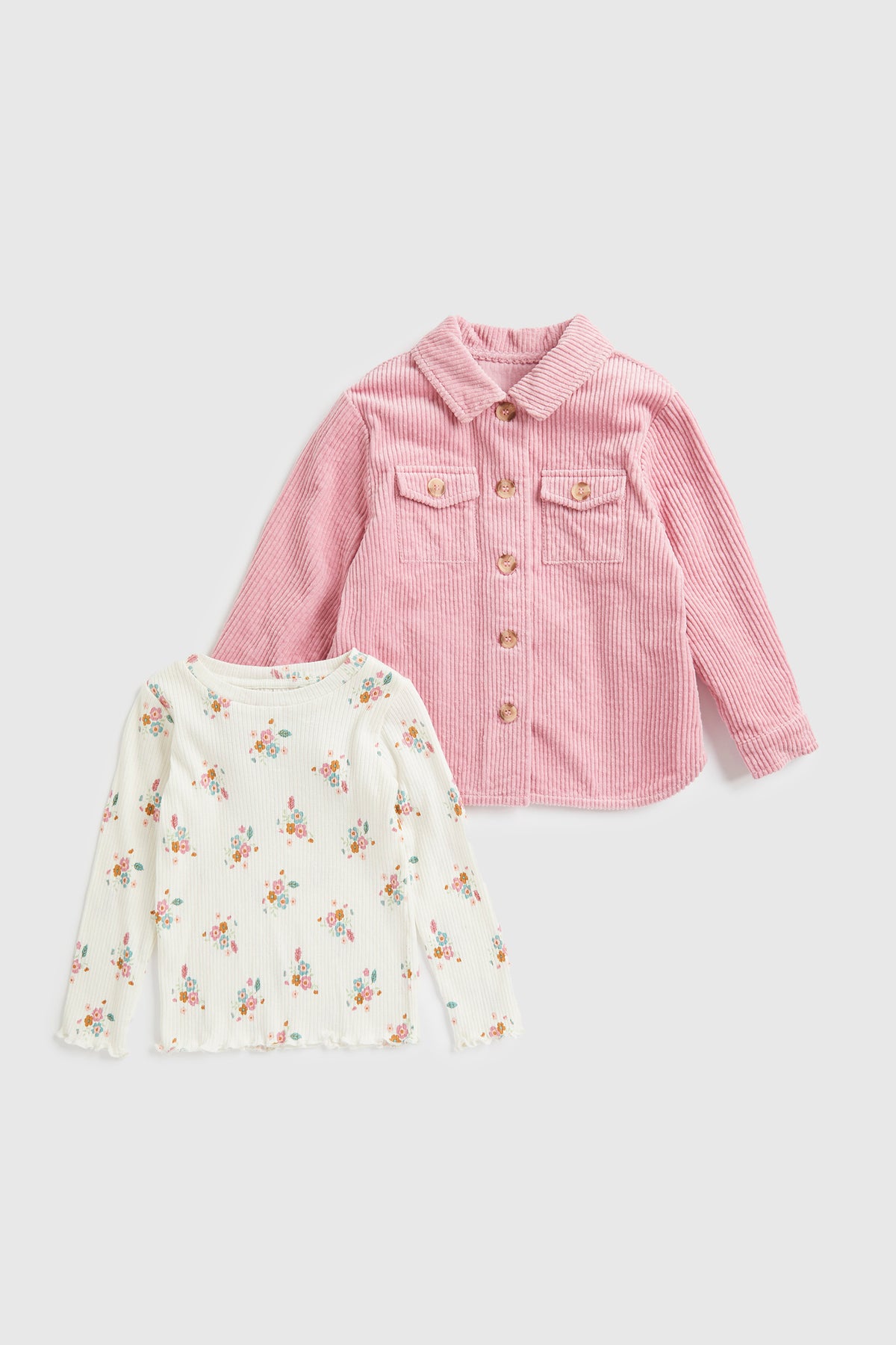 Pink Cord Shacket and T-Shirt Set