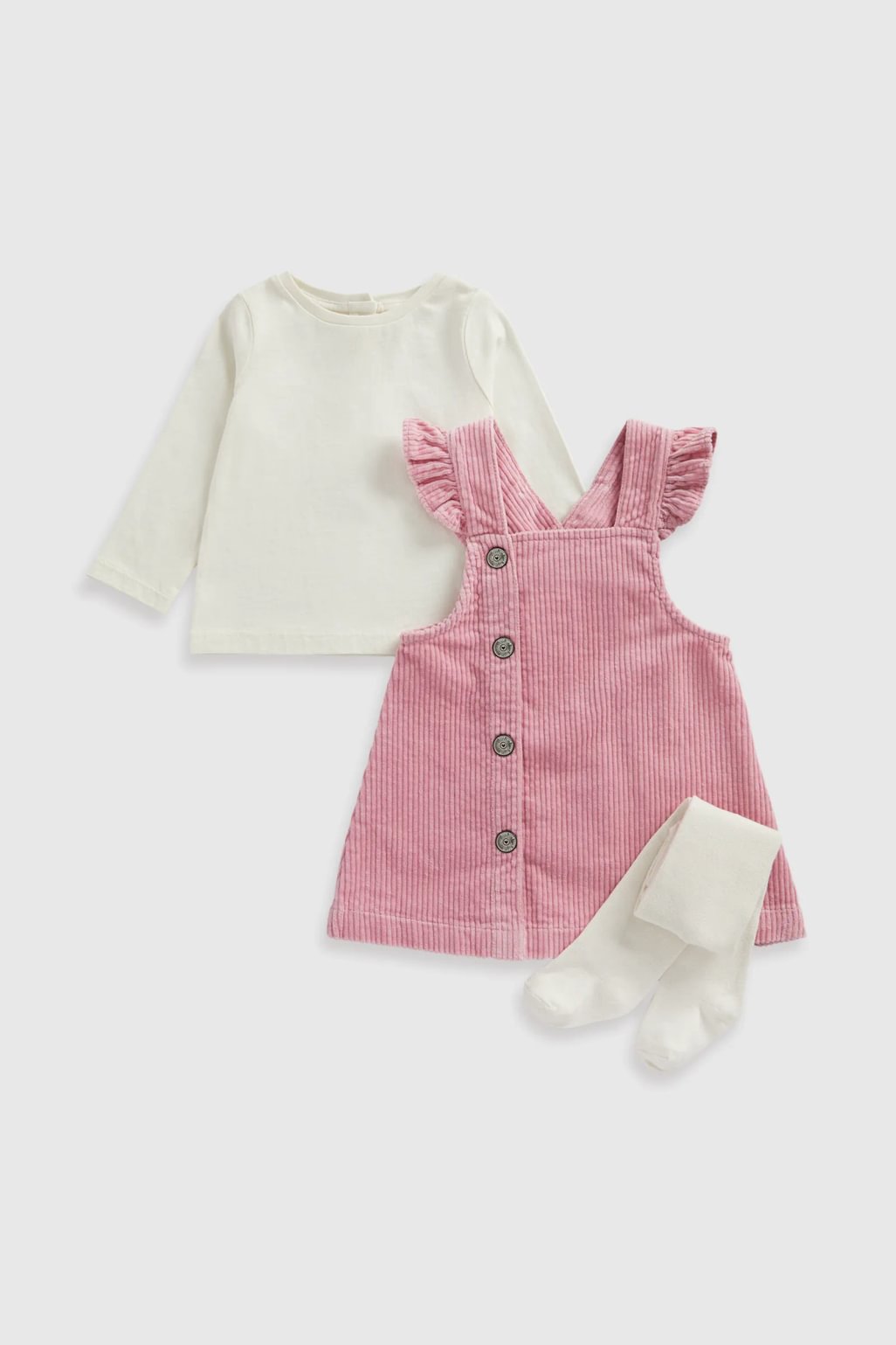 Pink Cord Pinny, Blouse and Tights Set