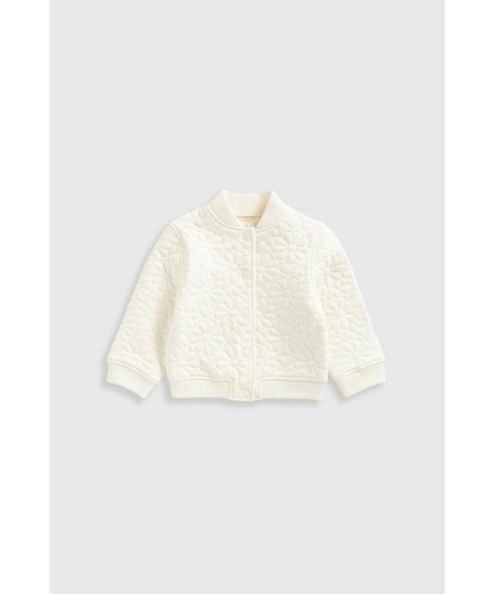 Cream Quilted Bomber Jacket
