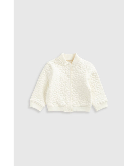 Cream Quilted Bomber Jacket