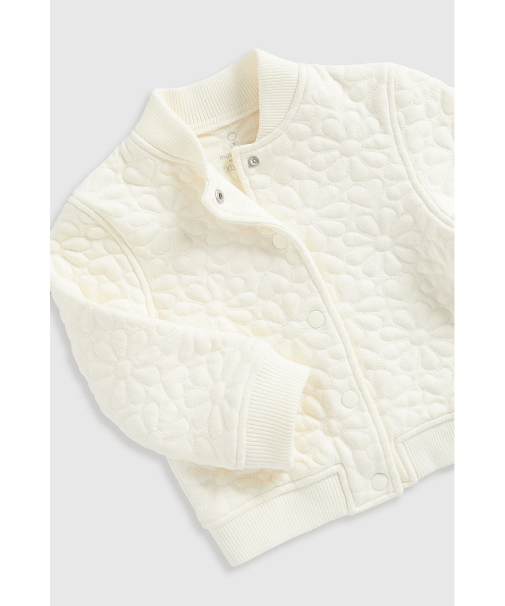 Cream Quilted Bomber Jacket