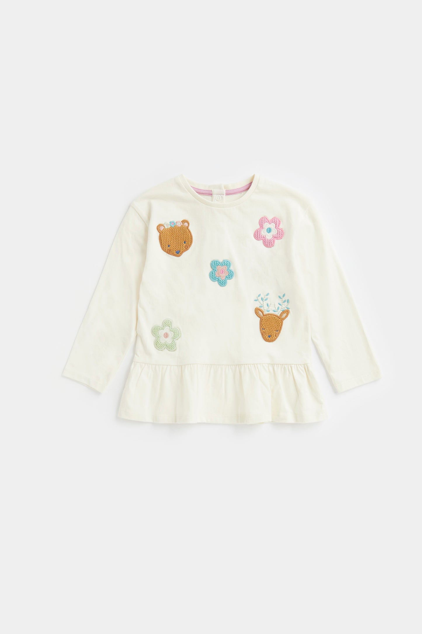 Cream Peplum Long-Sleeved T-Shirt