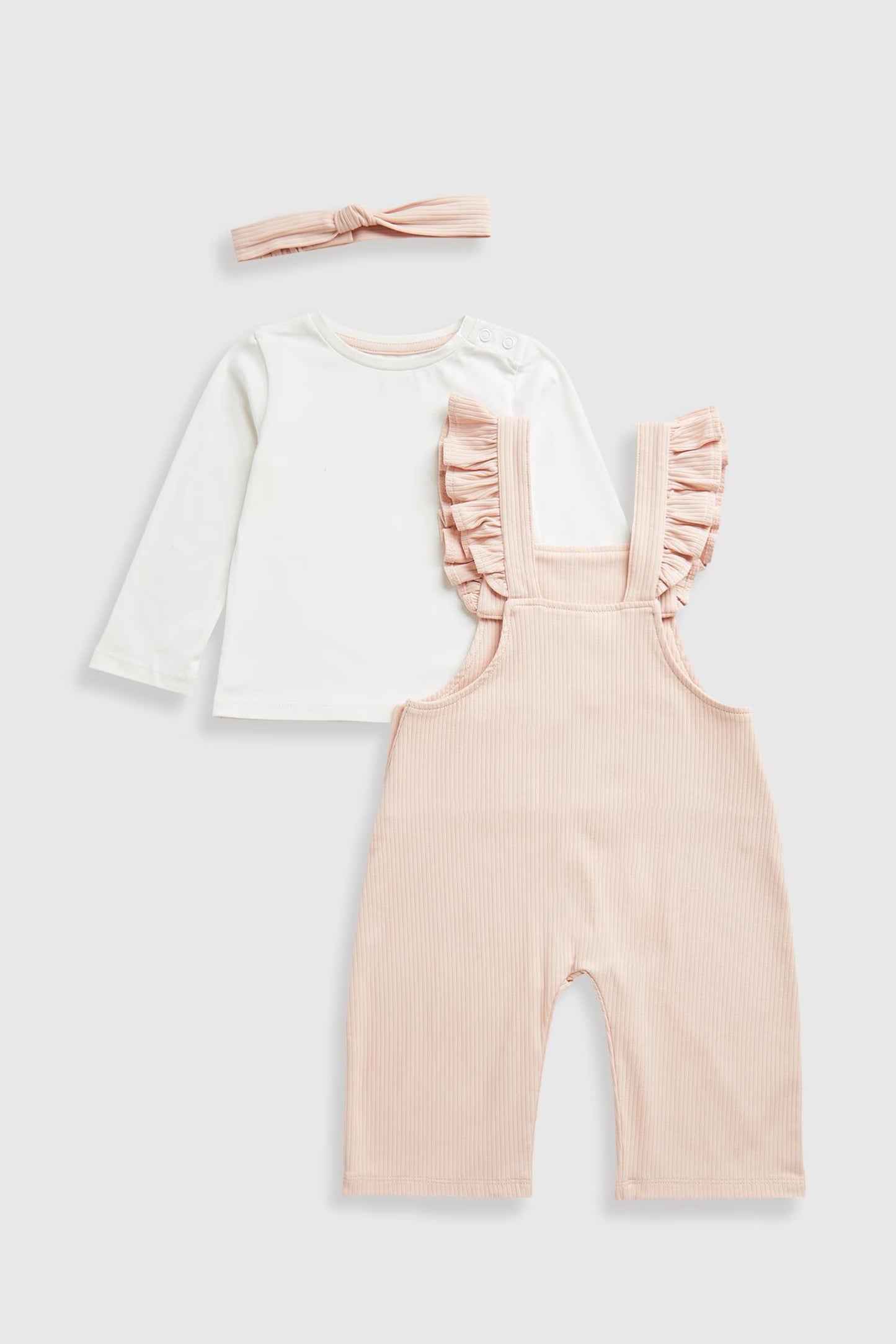 Ribbed Dungarees, T-Shirt and Headband Set