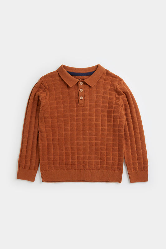 Brown Knitted Polo Top