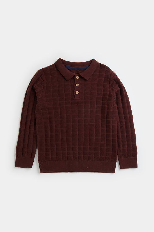 Burgundy Knitted Polo Top