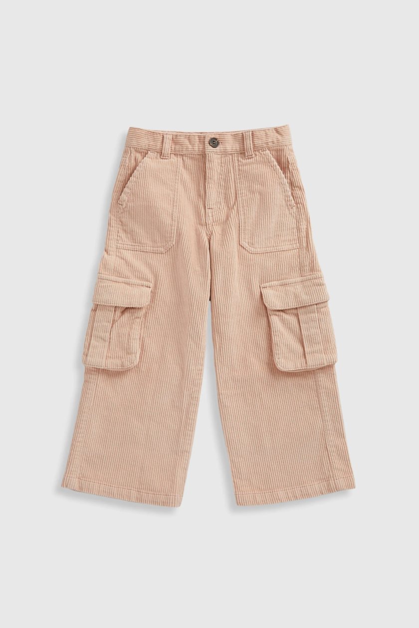 Beige Cord Wide-Leg Trousers