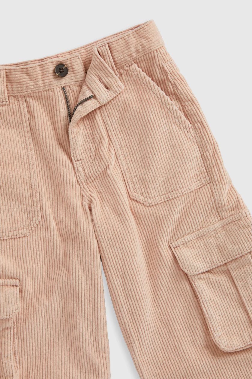 Beige Cord Wide-Leg Trousers