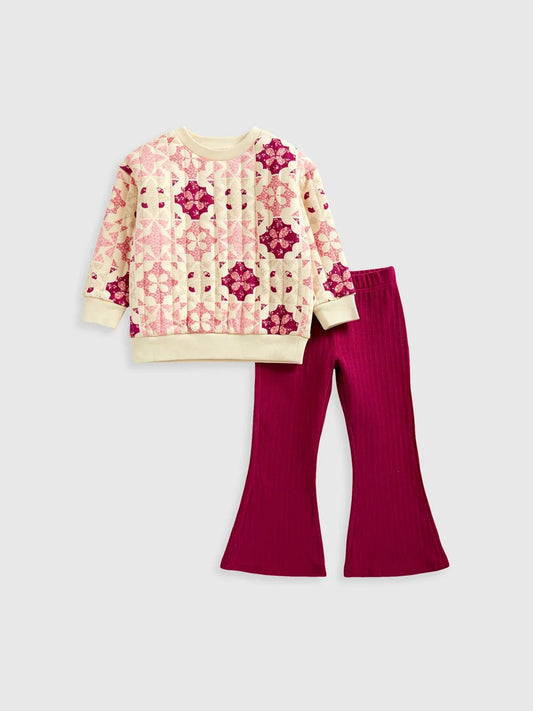Berry Quilted Sweat Top and Leggings Set