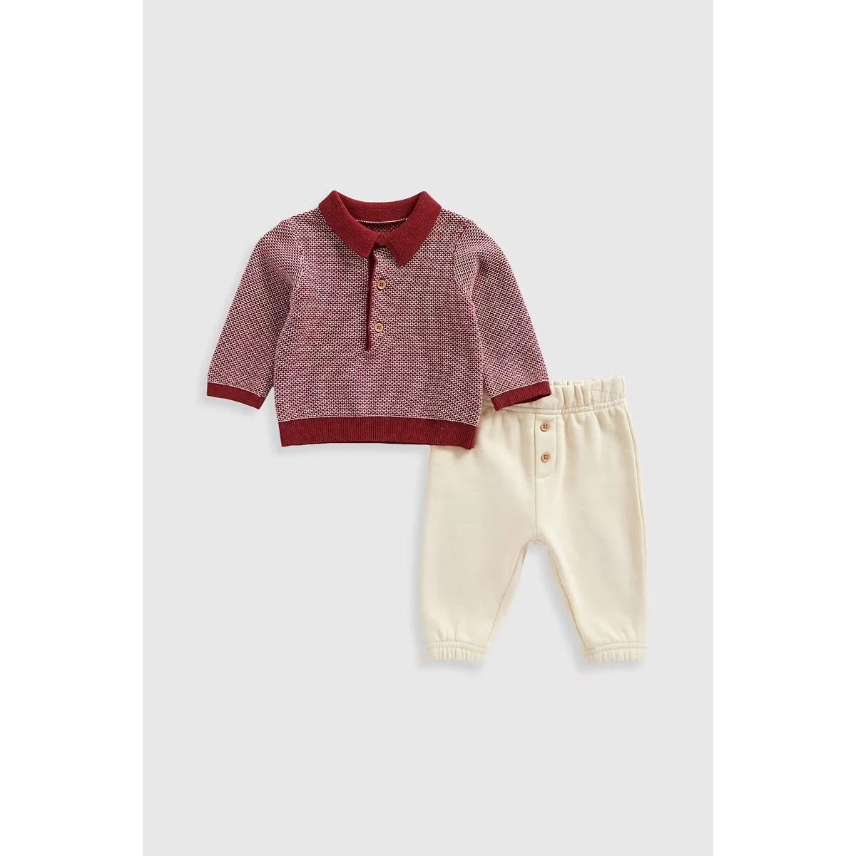 Knitted Polo Shirt and Joggers Set