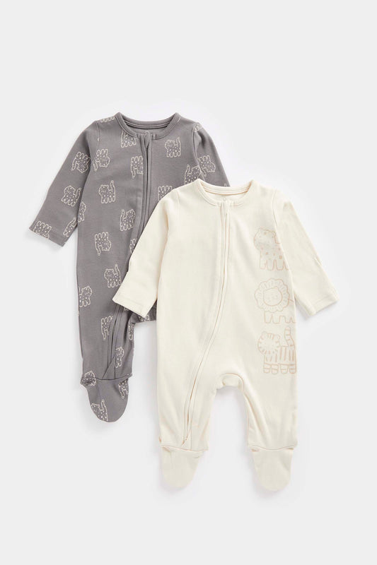 Linear Big Cats Zip-Up Sleepsuits - 2 Pack