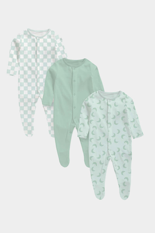 Modern Mint Baby Sleepsuits - 3 Pack
