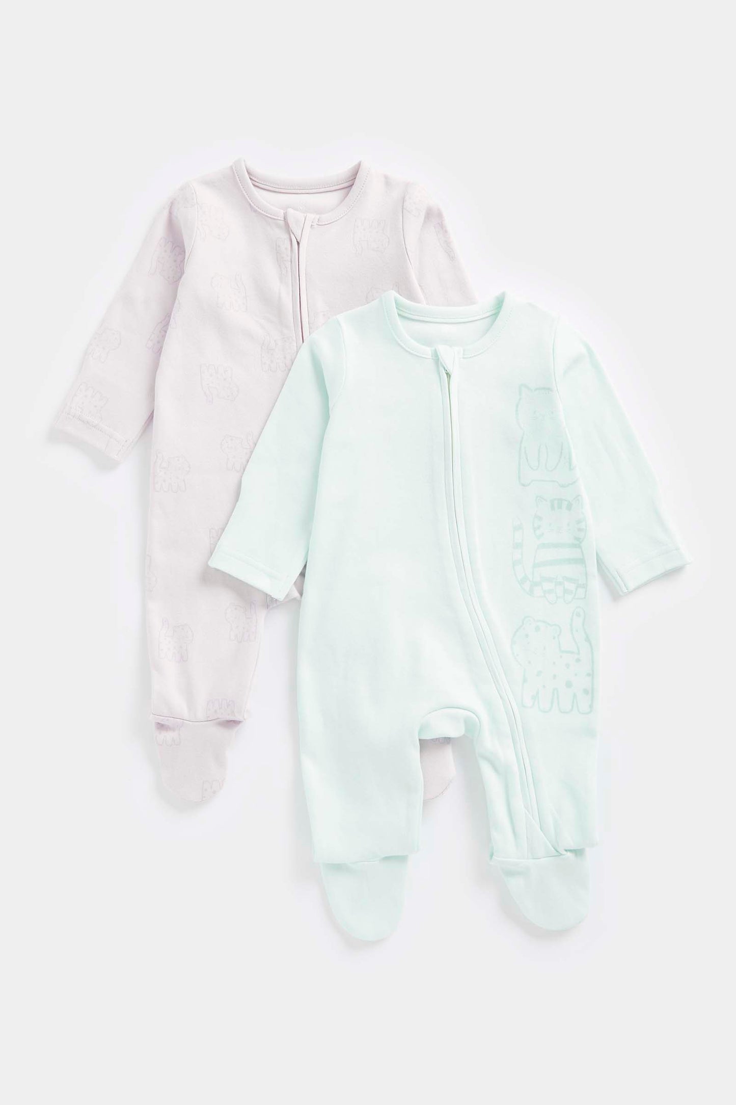 Cat Zip-Up Sleepsuits - 2 Pack