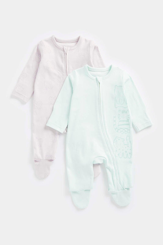 Cat Zip-Up Sleepsuits - 2 Pack