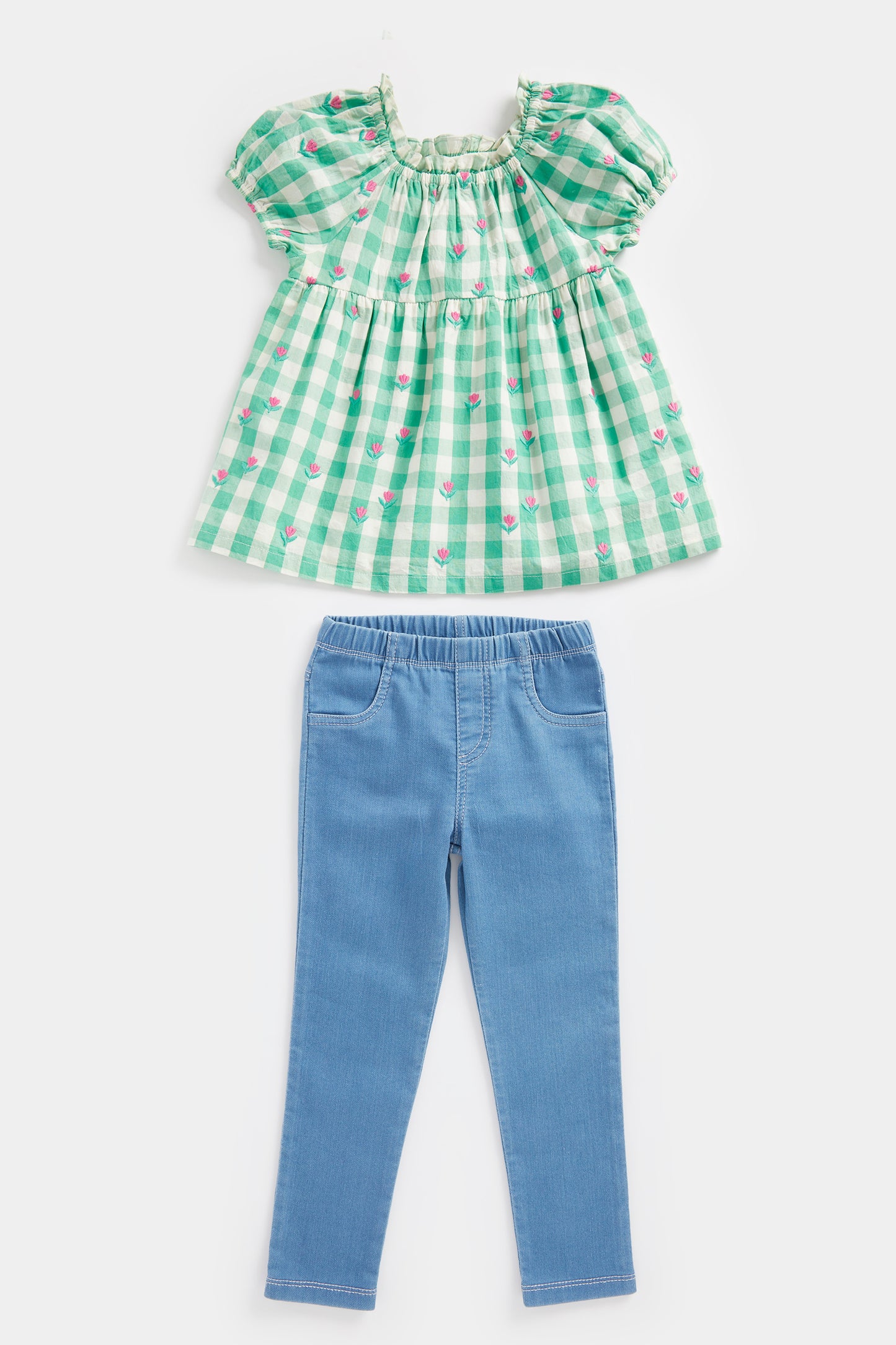 Gingham Blouse and Jeggings Set
