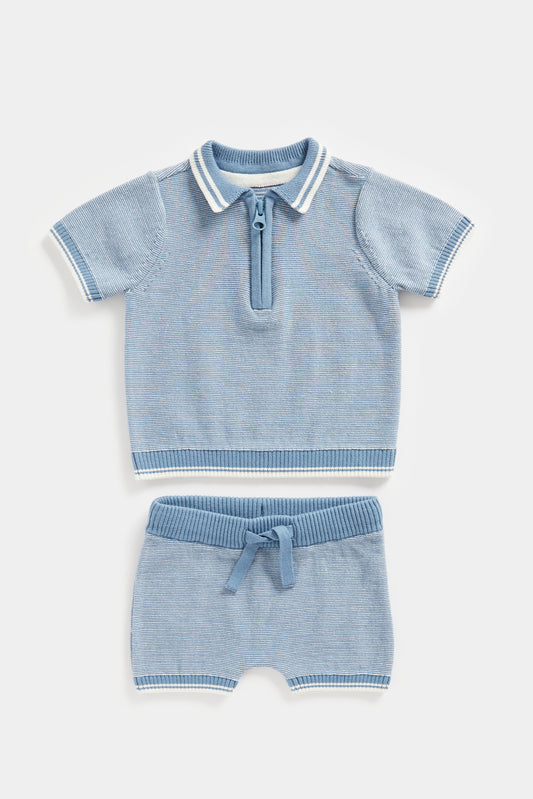 Newborn Boys Tiny Traveller Knitted  Polo & Short Set