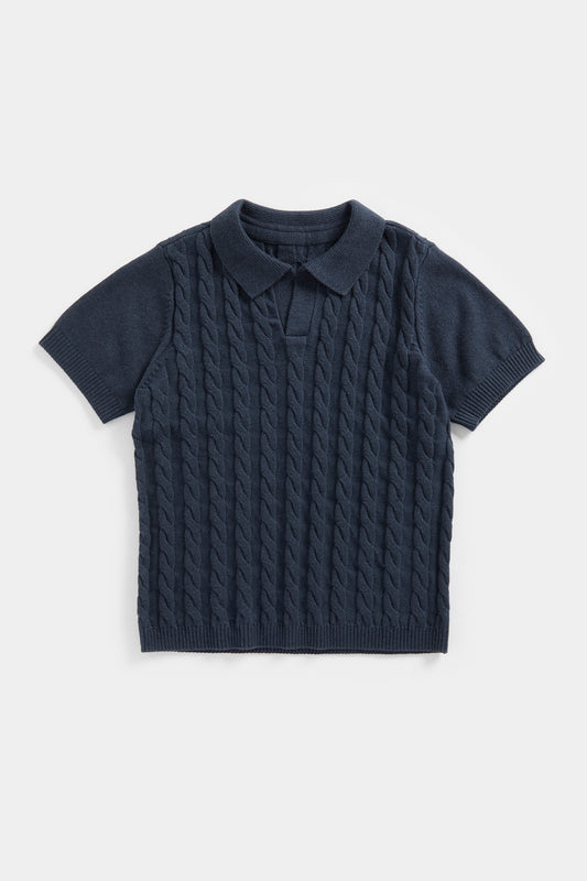 Mini Boys Clean Blues Everley Cable Knit  Polo