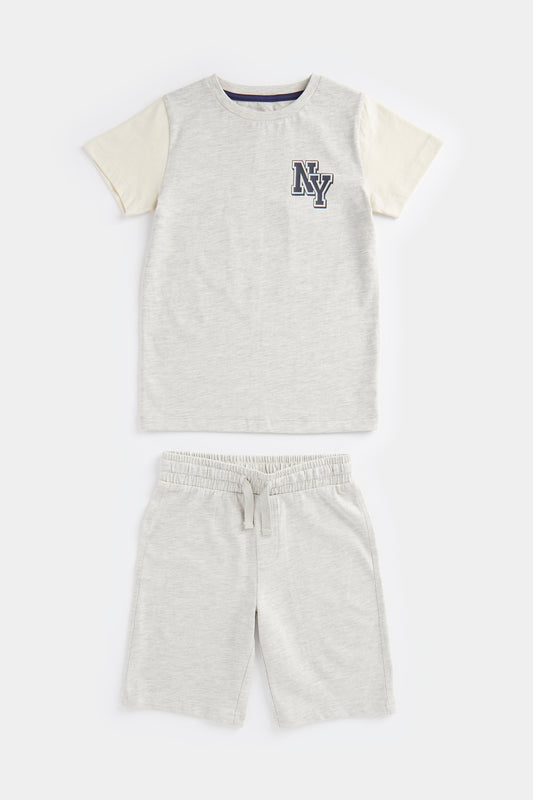 Grey NY Shorts and T-Shirt Set
