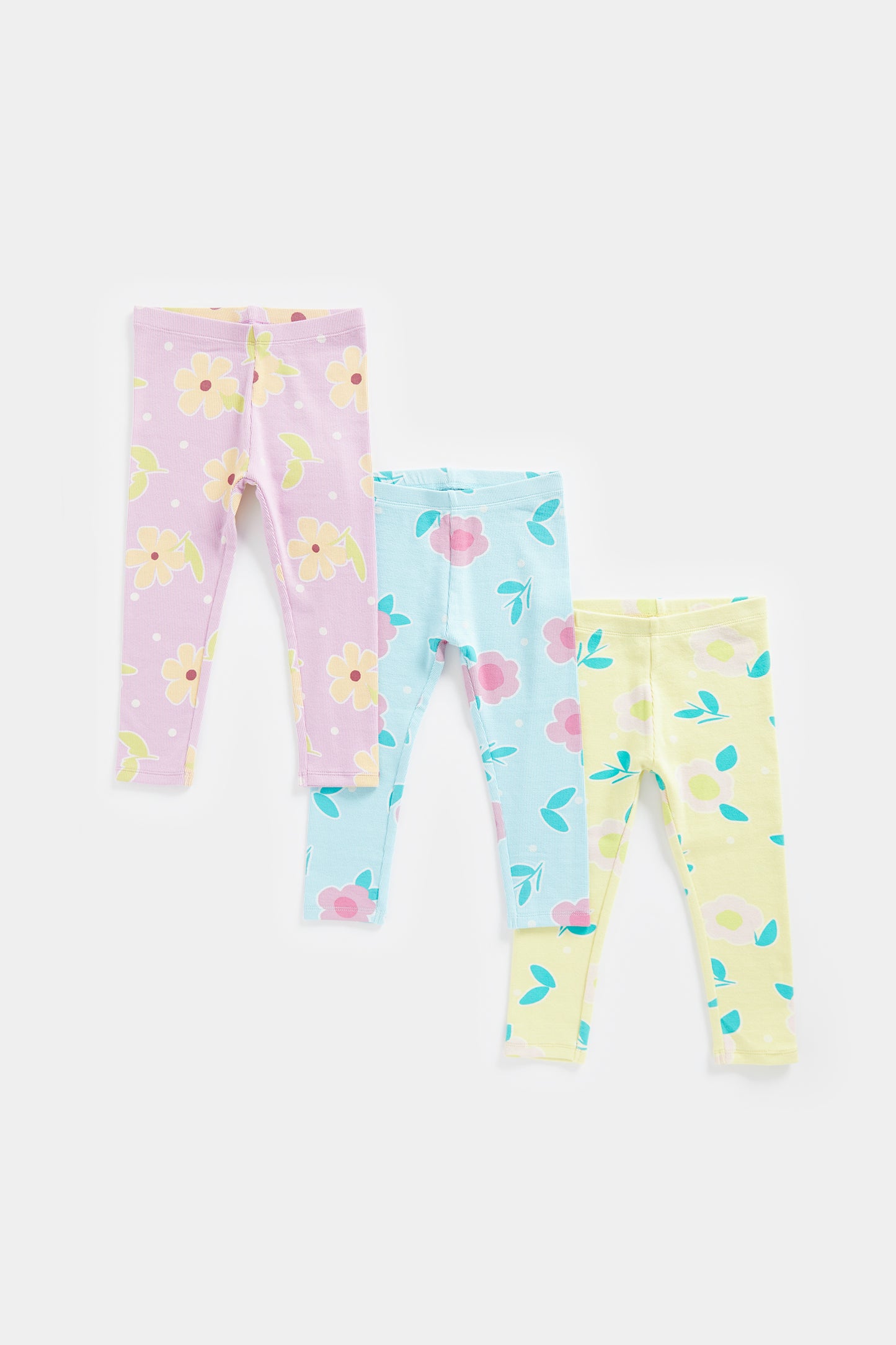 3 Pack Flower Ribbed Leggings