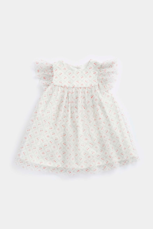 Newborn Girl Cherry Sweet  All Over Print Tulle Dress