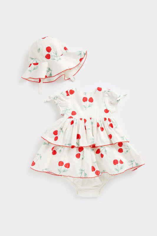 Newborn Girl Cherry Sweet  Woven Dress 2Pc Set