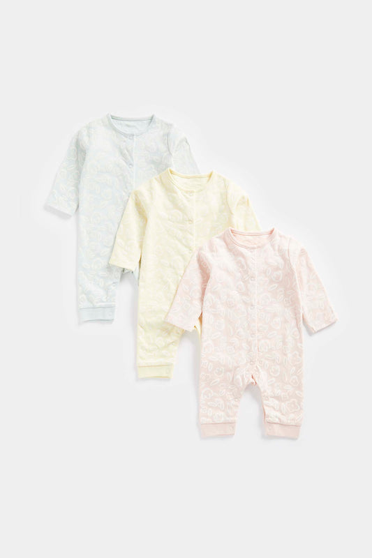 3 Pack Linear Floral Footless Sleepsuits