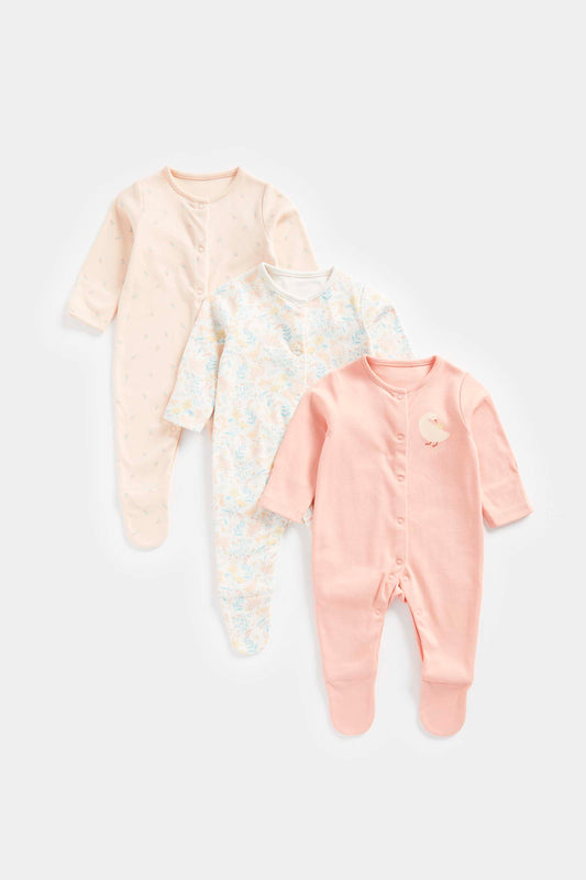 3 Pack Floral  Bunny Sleepsuits