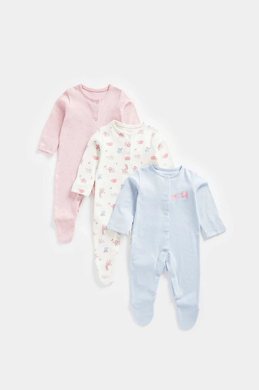 3 Pack Animal Sleepsuits