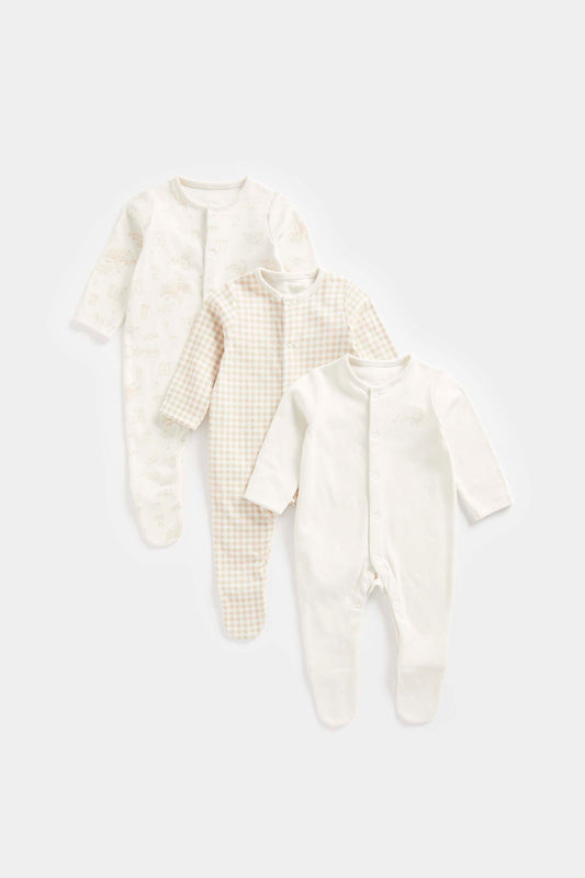 3 Pack  Neutral Safari Sleepsuits
