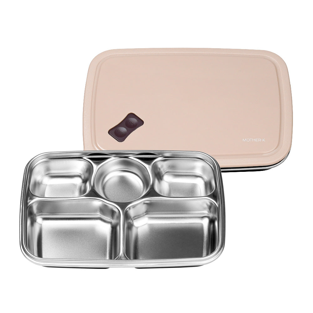 Mother-K Stainless Steel Tray With Lid 700Ml Beige