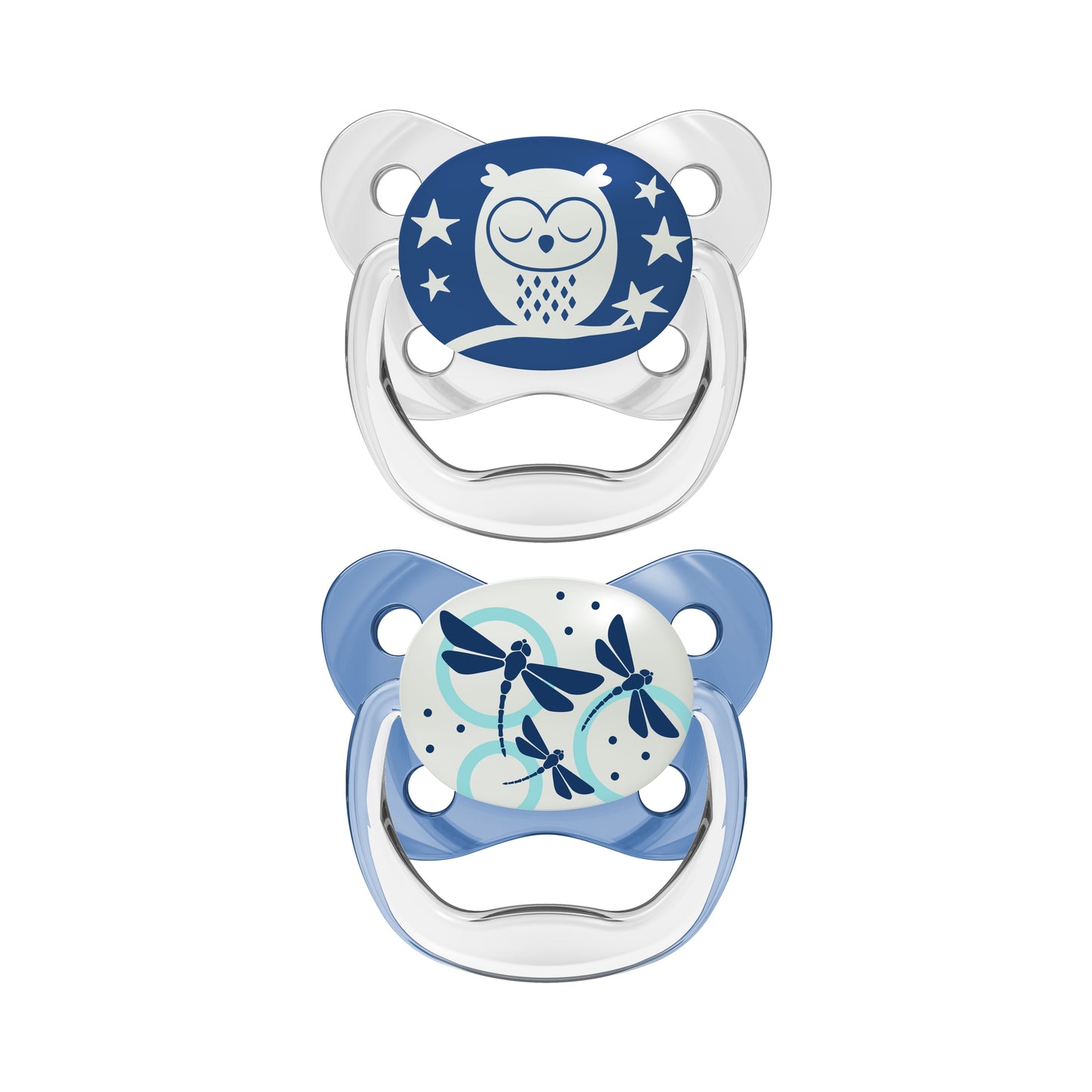 Dr Brown Contoured Glow -In-The-Dark Silicone Pacifiers 0-6M Blue Owl