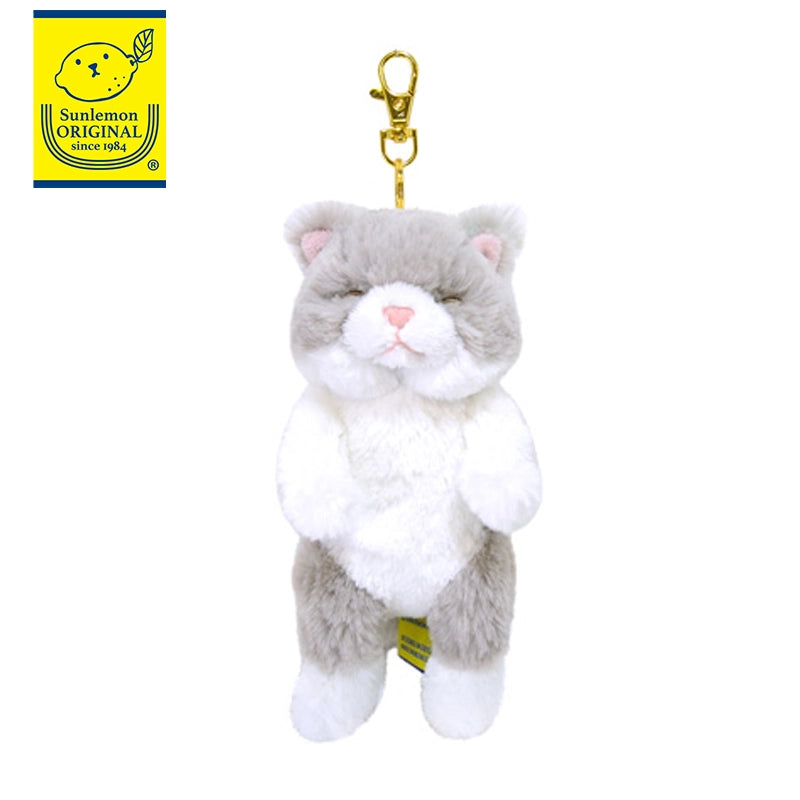 Grey Portable Keychain Lying Cat Sleep