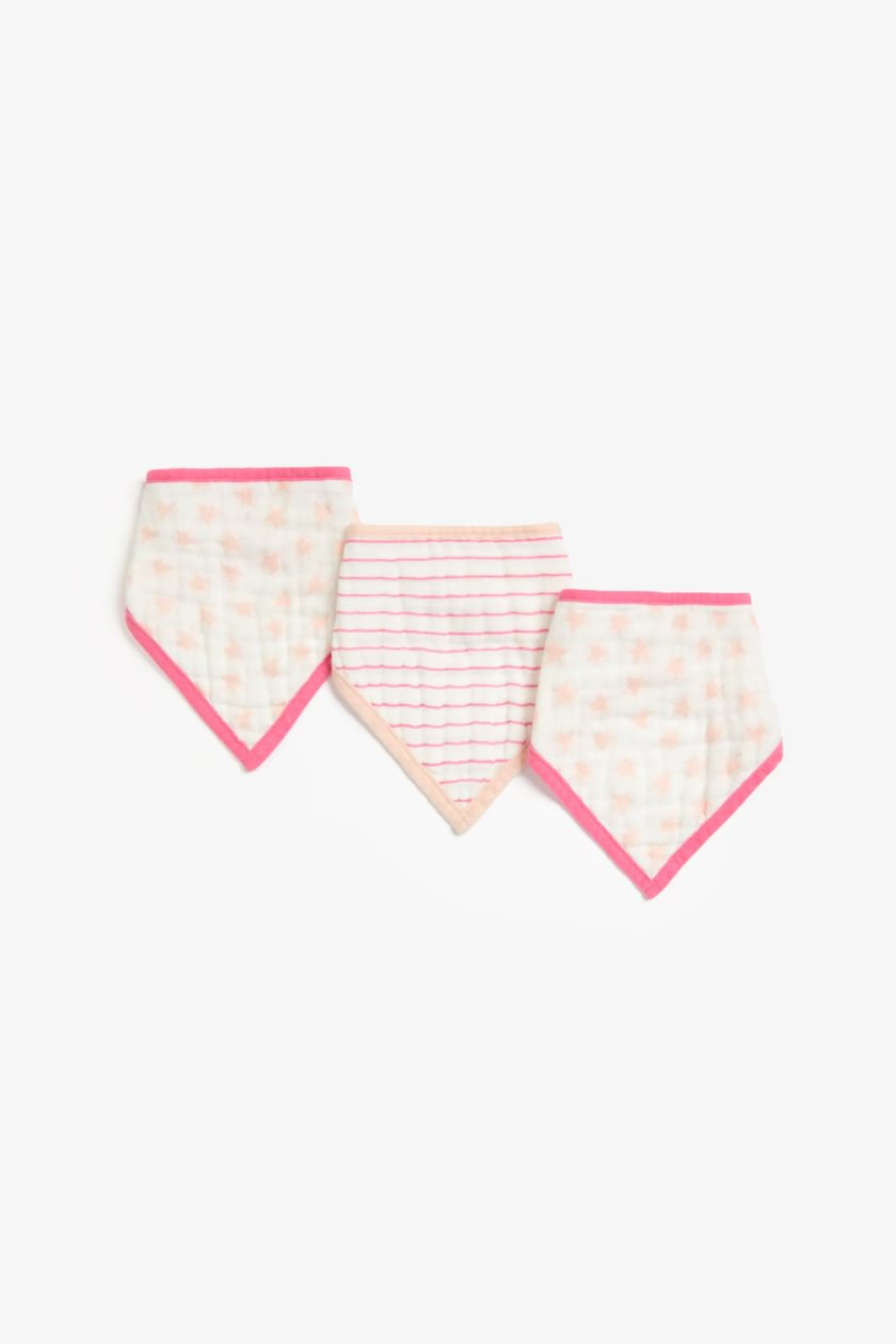 Girls Muslin PinkStar 3pk Dribbler