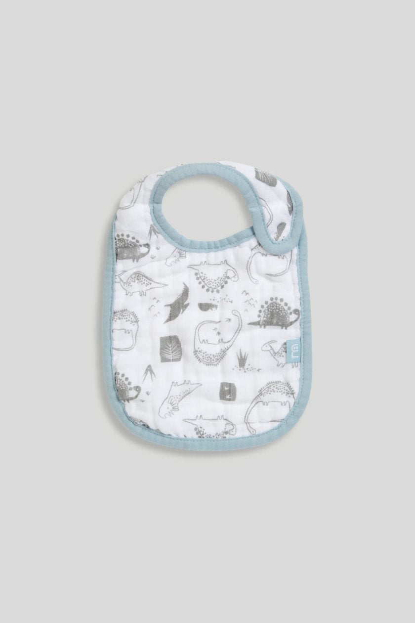 Newborn Blue-Dino Muslin Bibs 3pk