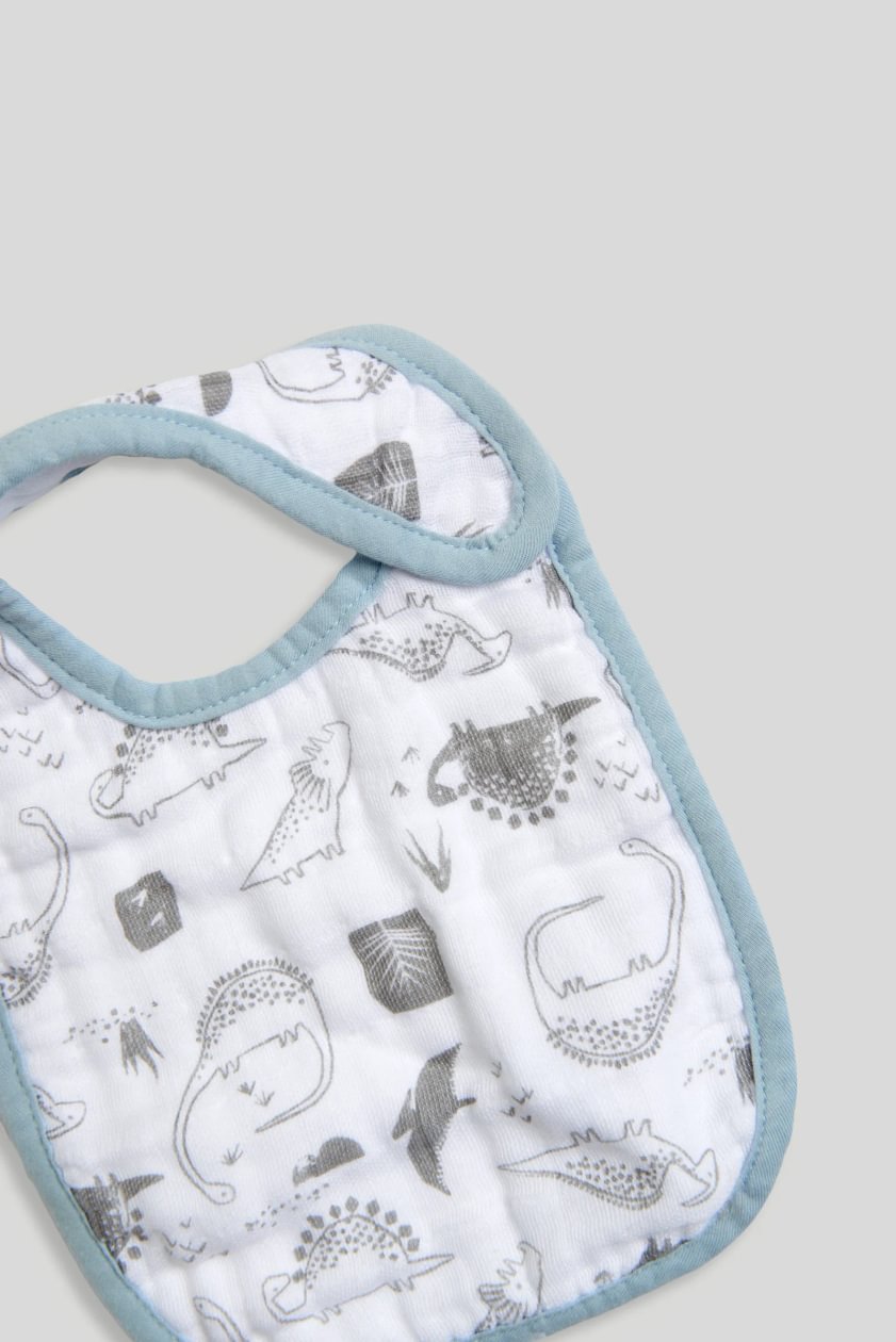 Newborn Blue-Dino Muslin Bibs 3pk