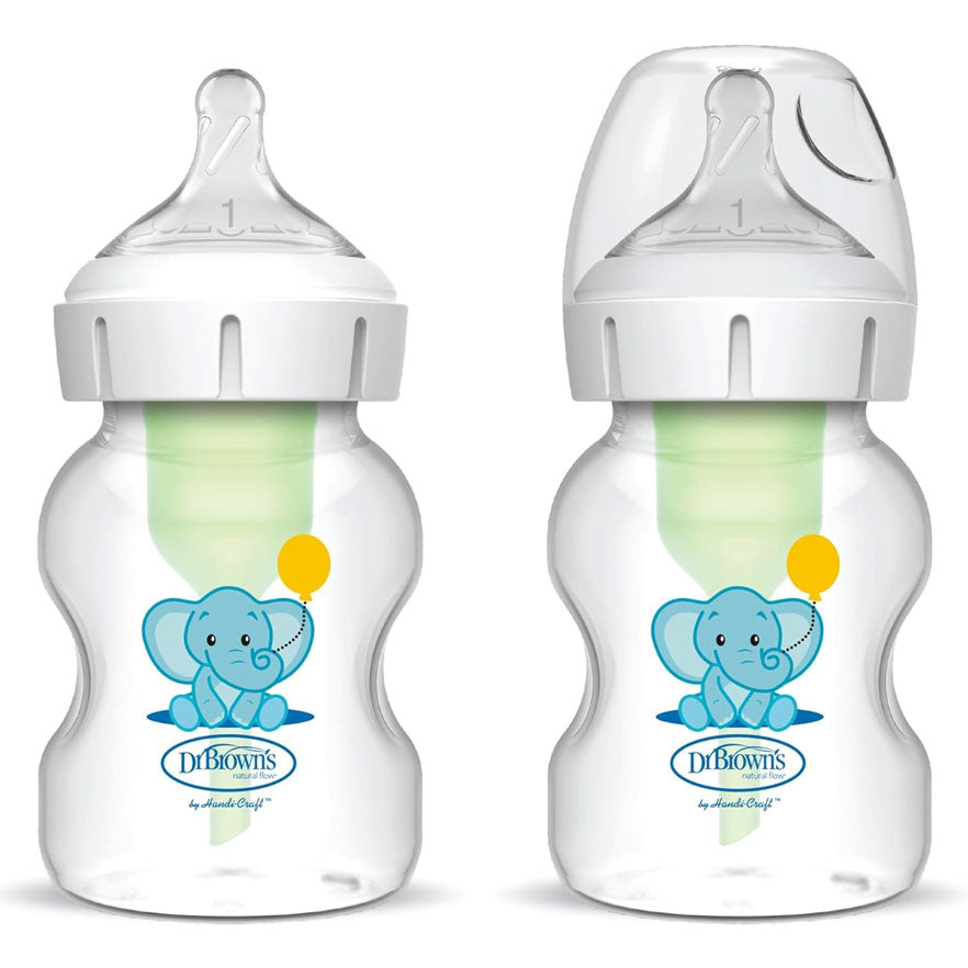 Dr Brown Pp Wide Neck Anti Colic Options+Baby Botlle-Elephant 2Pk