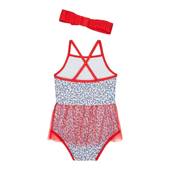 Red Floral Swimsuit with Headband
