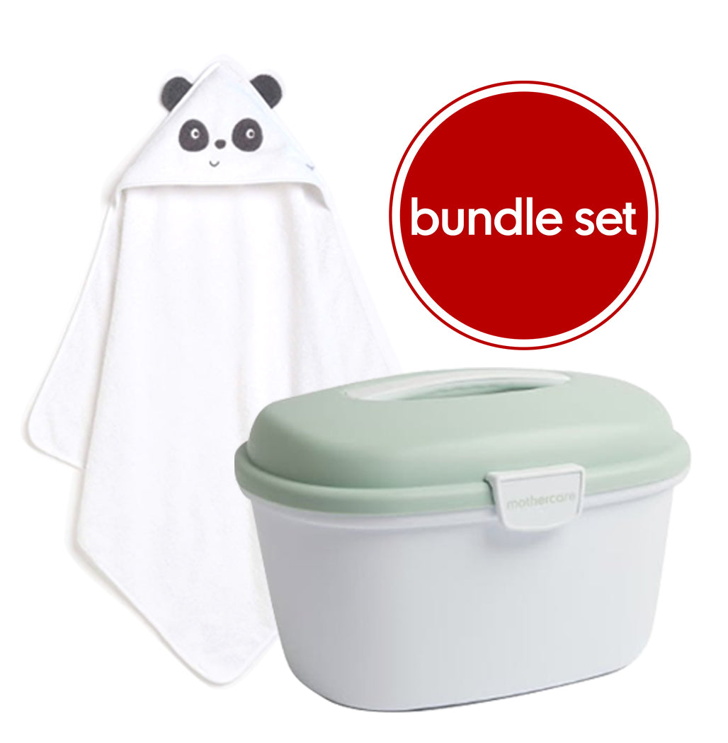 Baby Bath Box in Green White and Cuddle 'N' Dry White Panda