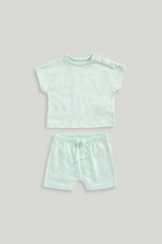 Newborn Boy Green Leaves Tee & Shorts Set
