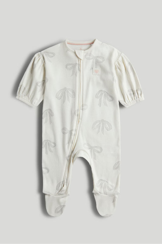 Cream Bows Zip-Up All-In-One