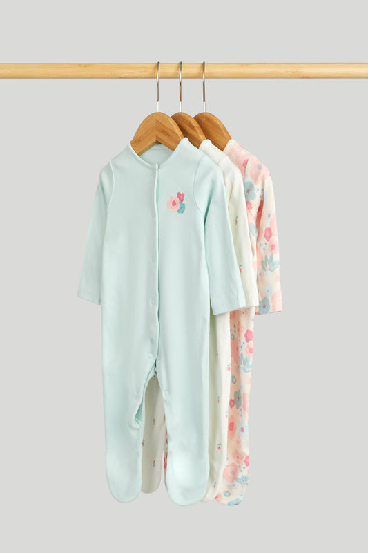 3 Pack Floral Sleepsuits