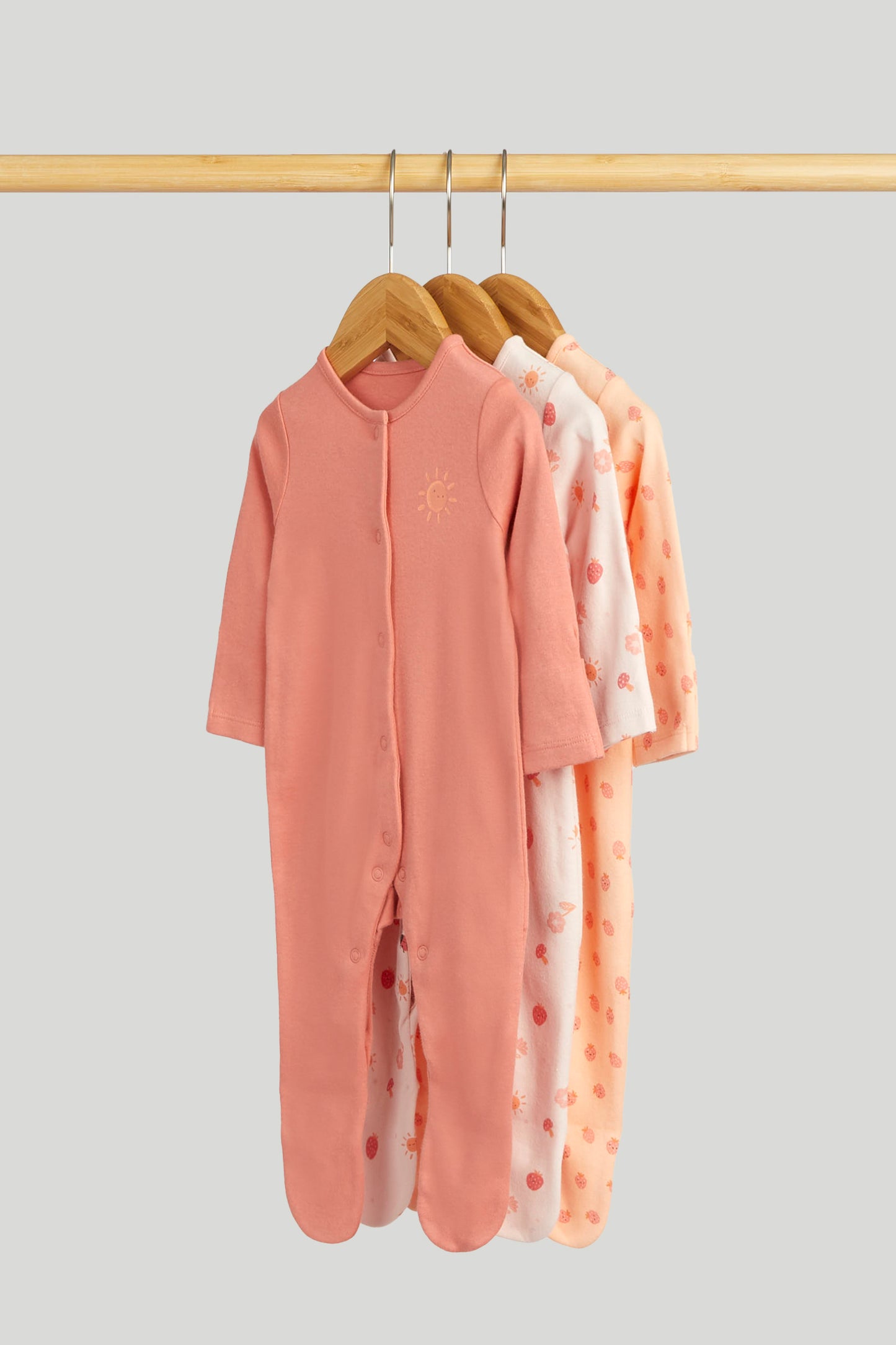 3 Pack Strawberry Sleepsuits