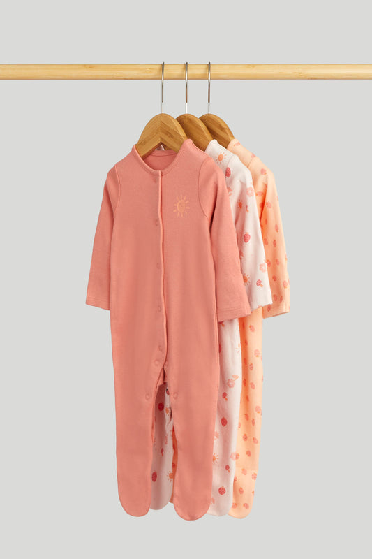 3 Pack Strawberry Sleepsuits