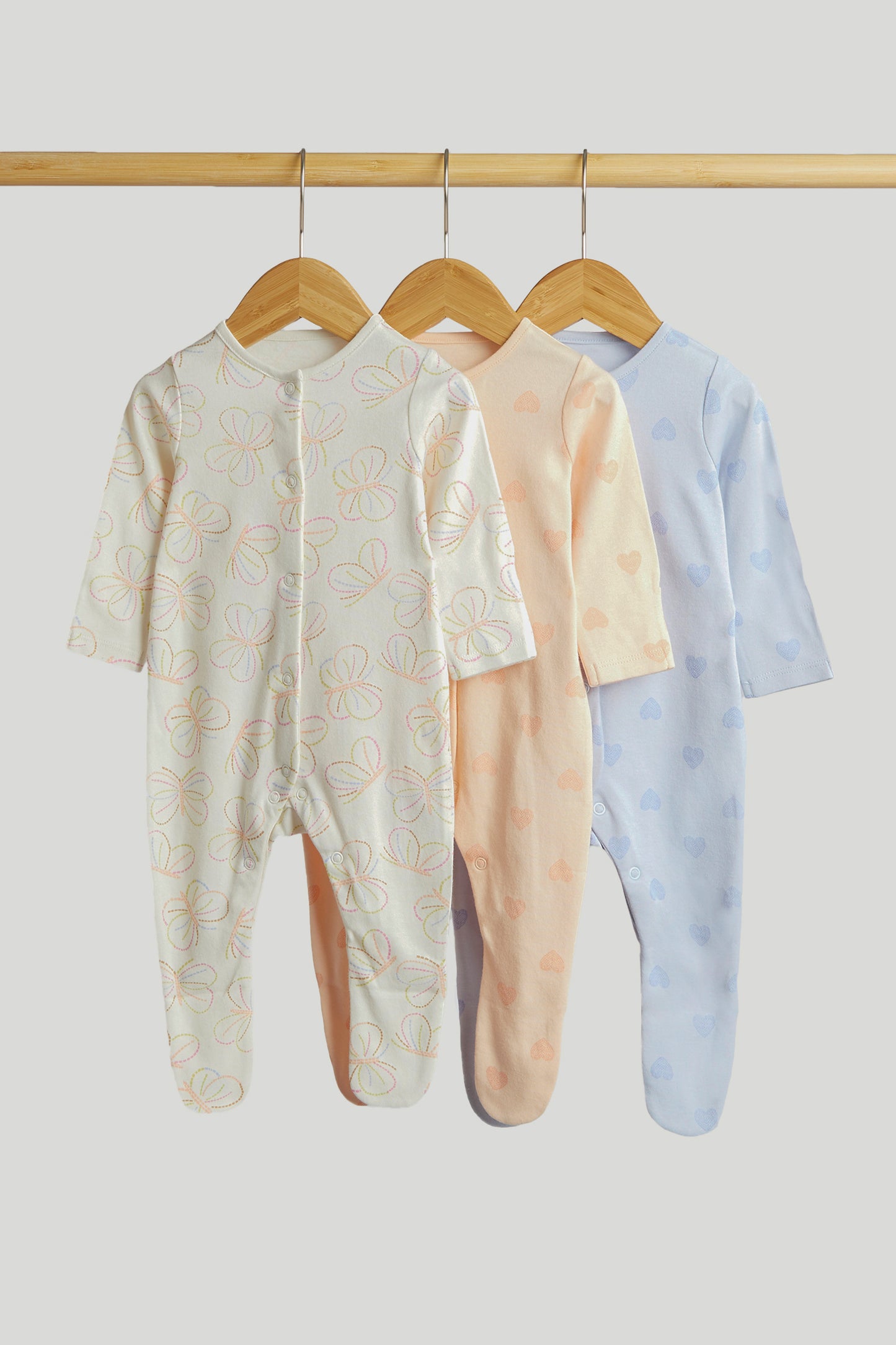 3 Pack Butterfly Sleepsuits