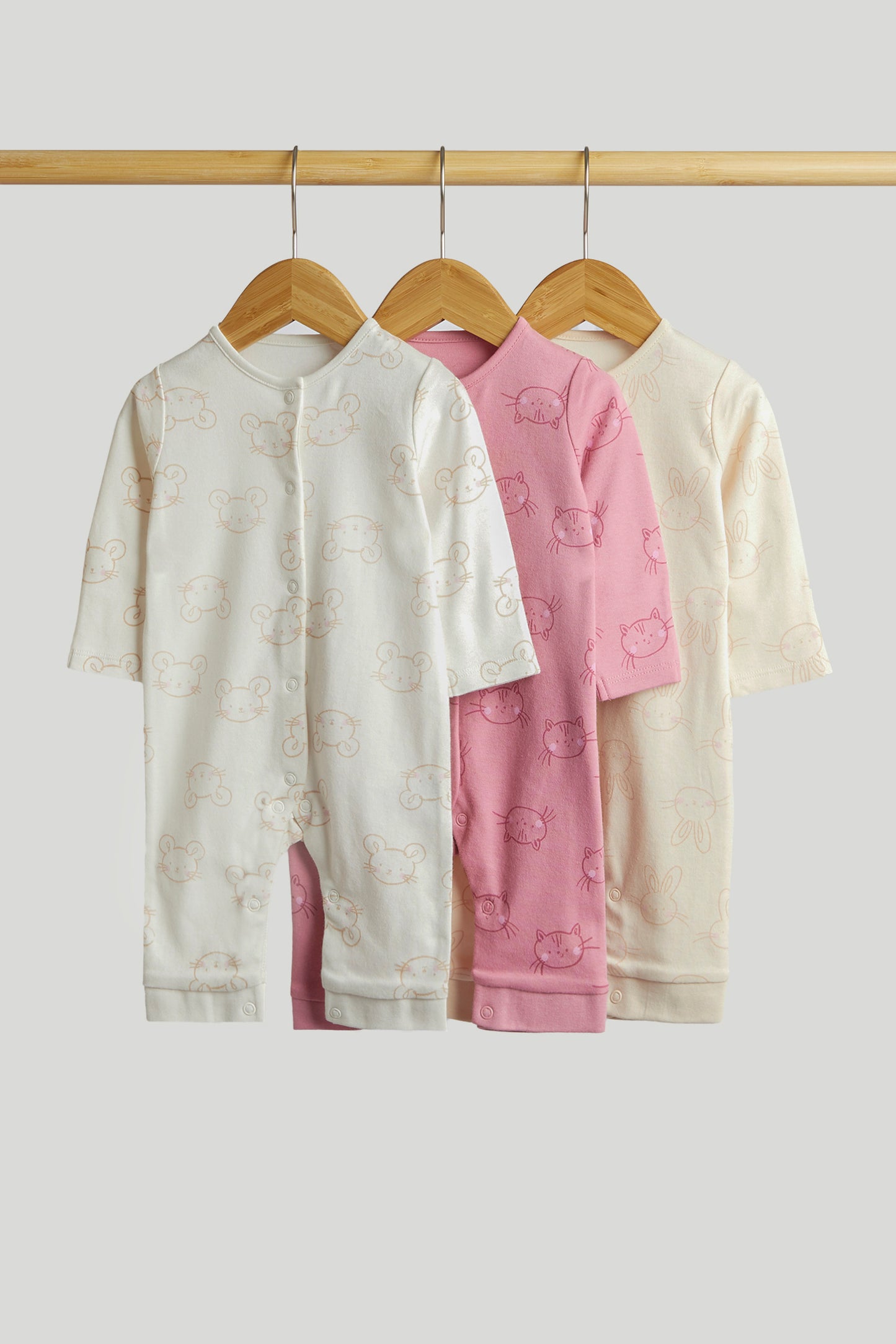 3 Pack Animals Footless Sleepsuits